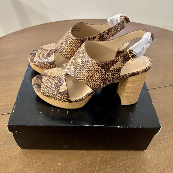 Ralph Lauren Black Label Feona Size 9.5 Snake Embossed Leather Platform Sandals - Picture 2 of 7